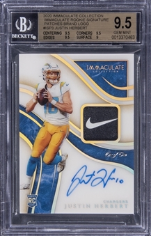 2020 Panini Immaculate Collection "Immaculate Rookie Signature" #ISP3 Justin Herbert Signed Rookie Jersey Logo Patch Card (#1/1) - BGS GEM MINT 9.5/BGS 10